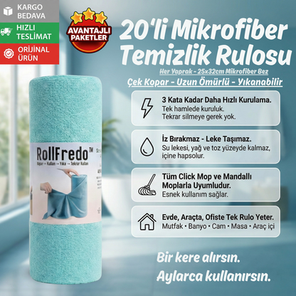 20'li RollFredo™ MİKROFİBER BEZ RULO
