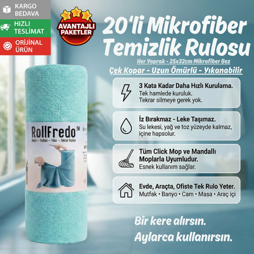 20'li RollFredo™ MİKROFİBER BEZ RULO