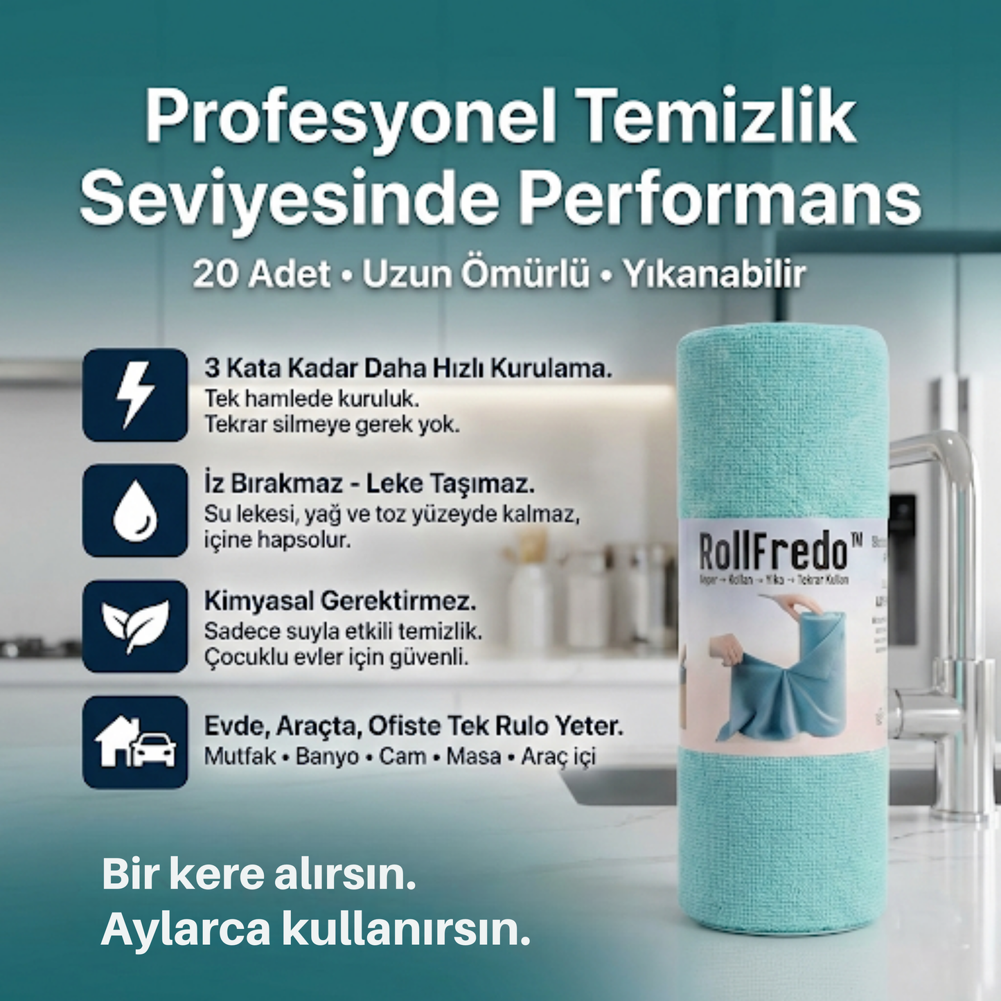 20'li RollFredo™ MİKROFİBER BEZ RULO